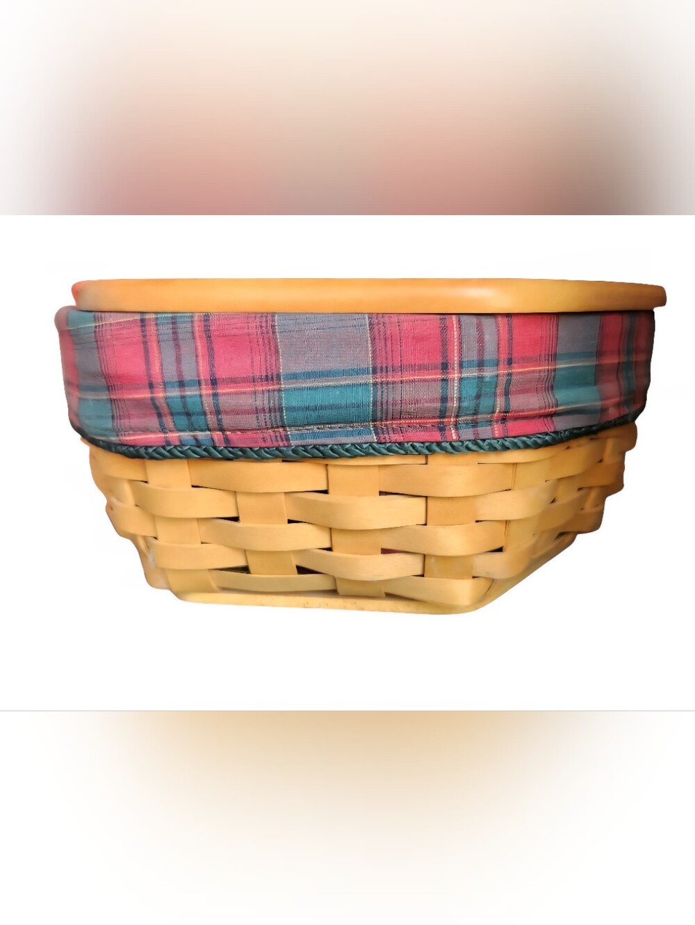 Longaberger 10" Generation Basket, Protector, Lid & Evergreen Plaid Liner
